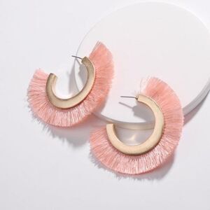 Pink Tassel Hoop Earrings